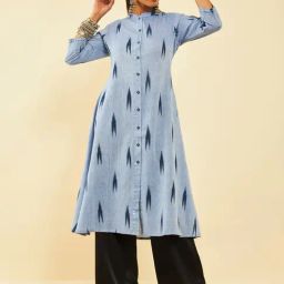 Soch Womens Blue Cotton Ikat Printed Straight Kurta With Sequins-image-13