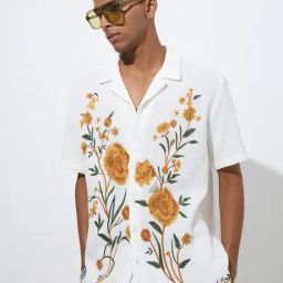 ETA by Westside White Floral Embroidered Relaxed-Fit Cotton Shirt-image-62