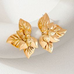 KRENOZ Gold-Plated Leaf Shaped Studs-image-70