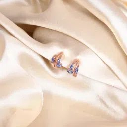 The Real Effect London Celosia Rose Gold Blue Pave Earrings-image-90