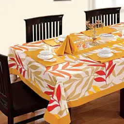 Swayam Yellow & Red 8 Seater Cotton 200 TC Table Cloth - Set of 1-19