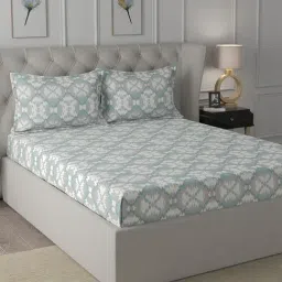 In-House by Maspar Blue 200 TC Cotton Printed Bed Sheet with 2 Pillow Cover-image-93