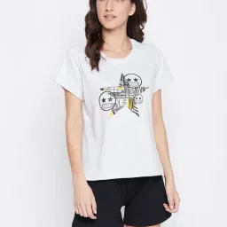 Clovia Light Grey & Black Printed T-Shirt With Shorts-picture-27