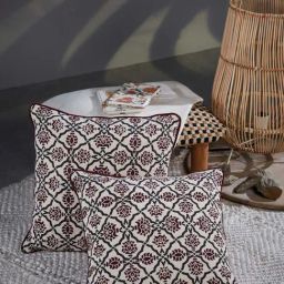 Fabindia 'Trushita' Beige & Maroon Cotton Cushion Cover - Set of 1-image-26