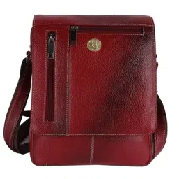 HiLEDER Maroon Textured Medium Leather 7.5 inch Cross Body Bag-image-9