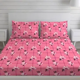 Layers Classic Floral Pink 104 TC Cotton King Bed Sheet with 2 Pillow Covers-20