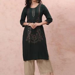Rangriti Olive Green Printed Straight Kurta-picture-46