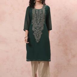 Rangriti Green Printed Straight Kurta-image-17