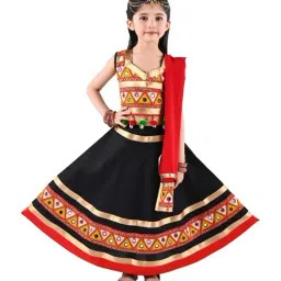 Ahhaaaa Kids Black & Red Cotton Embroidered Lehenga Cholis-image-55