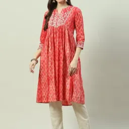 Biba Red Cotton Embroidered A Line Kurta-picture-11