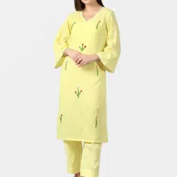 DART STUDIO Yellow Cotton Embroidered Straight Kurta-35