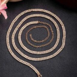 NVR Gold Plated AD Studded Double Layered Kamarbandh Waist Chain-image-77