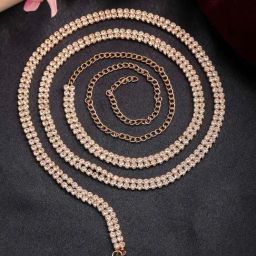 NVR Rose Gold Plated AD Studded Double Layered Kamarbandh Waist Chain-28