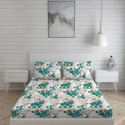 Layers Lumina Floral Green 144 TC Cotton King Bed Sheet with 2 Pillow Covers-image-92