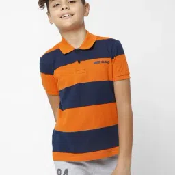 Gas Kids Orange & Navy Cotton Color Block Polo T-Shirt-image-78