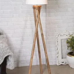 Homesake 'Tripod' White & Brown Wood Cross-Leg Floor Lamp With Shade & Bulb - Set of 1-90
