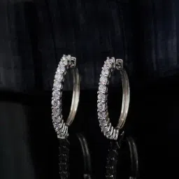 925 Silver AAA Grade American Diamond Bali Hoops Earrings for Women & Girls-image-23