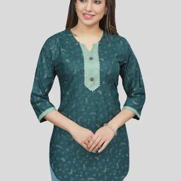 Saree Swarg Green Printed Straight Short Kurti-image-49