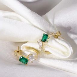 The Real Effect London Celosia Gold Plated Emerald Green Hoop Earrings-8