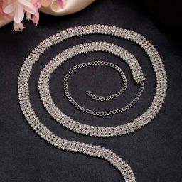 NVR Silver Plated AD Studded Three Layered Kamarbandh Waist Chain-5