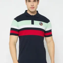 Duke Navy Slim Fit Striped Polo T-Shirt-picture-16