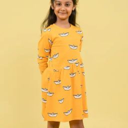Be Awara Girls Yellow Cotton Relaxed Fit Printed Dress-image-29