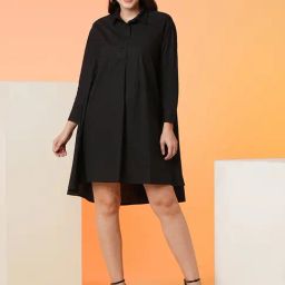 Globus Black Cotton Relaxed Fit A Line Dress-image-103