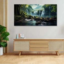 Nestroots Multicolor Canvas Serene Forest Wild Waterfall Wall Painting - Single Frame-22