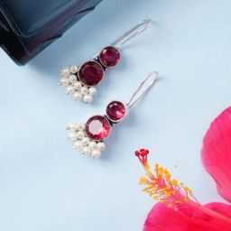 IMLI STREET Pink & White Classic Design Crystal Drop Earrings-picture-3