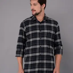 Crimsoune Club Grey Cotton Slim Fit Checks Shirt-picture-22