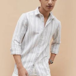 Fame Forever By Lifestyle Off White Regular Fit Striped Shirt-image-80