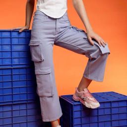 Belliskey Light Purple Denim Regular Fit Mid Rise Cargo Jeans-image-100