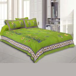 JaipurFabric Green Pure Cotton 150 TC Tree Pattern Double Bedsheet with 2 Pillow Covers-image-36
