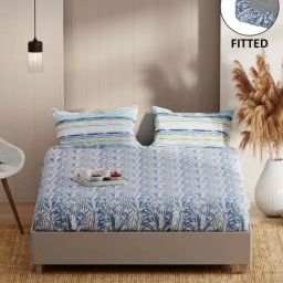 Bianca Bio-soft Feel Blue Fabric 152 TC 135 GSM Double Fitted Bedsheet With 2 Pillow Covers-picture-19