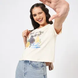 People by Pantaloons Off White Graphic T-Shirt-image-78
