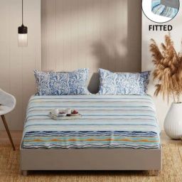 Bianca Bio-soft Feel Blue Fabric 152 TC 135 GSM Double Fitted Bedsheet With 2 Pillow Covers-picture-21