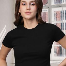 PRONK Crop Top Solid Half Sleeve Crop Top-image-56