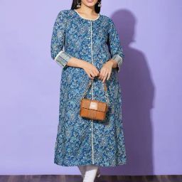 Globus Blue Floral Print Kurta-15
