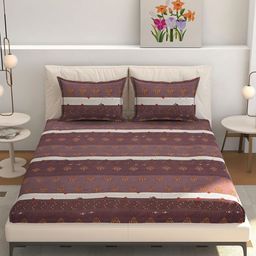 CLIO'S HERITAGE STORE Maroon & White Striped 210 TC Queen Bedsheet with 2 Pillow Covers-image-39