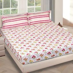 Romee White Cotton Floral Bed Sheets-image-90