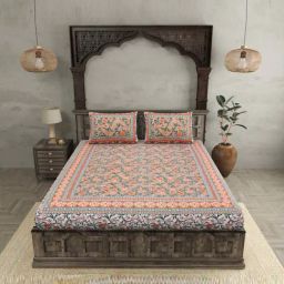 JaipurFabric Orange Pure Cotton 240 TC Awesome Leaves Double Bedsheet with 2 Pillow Covers-picture-41
