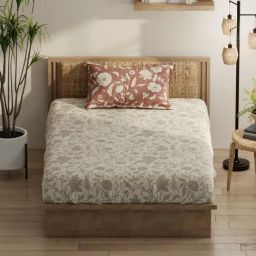 KOPA Beige & Grey Microfibre Floral 152 TC Single Bedsheet with 1 Pillow Cover-image-58