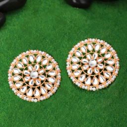 Peora Rose Gold Ethnic Kundan & Beads Studded Stud Earring-picture-7