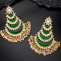 Peora Green Ethnic Kundan & Lariya Studded Chand Bali Earring-image-15