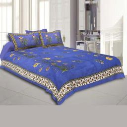 JaipurFabric Blue Pure Cotton 150 TC Tree Pattern Double Bedsheet with 2 Pillow Covers-image-4