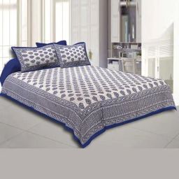 JaipurFabric Blue Pure Cotton 150 TC Kerry Pattern Double Bedsheet with 2 Pillow Covers-28