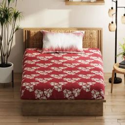KOPA Burgundy Microfibre Floral 152 TC Single Bedsheet with 1 Pillow Cover-image-51