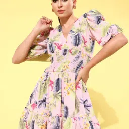 KASSUALLY Pink Printed Fit & Flare Dress-image-13