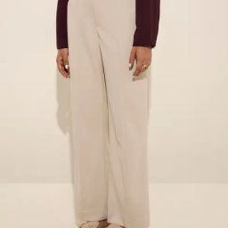 Wardrobe by Westside Beige Solid High-Rise Trousers-image-101