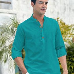 EdinWolf Men India Slim Fit Band Collar Solid Cotton Casual Shirt-image-89